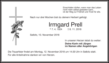 Traueranzeige von Irmgard Prell von Frankenpost