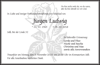 Traueranzeige von Jürgen Ludwig von Frankenpost