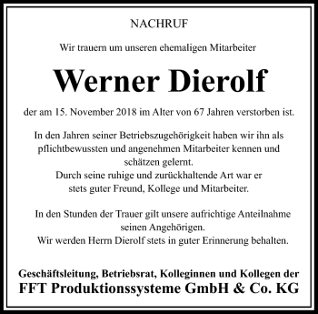 Traueranzeige von Werner Dierolf von Südthüringer Presse