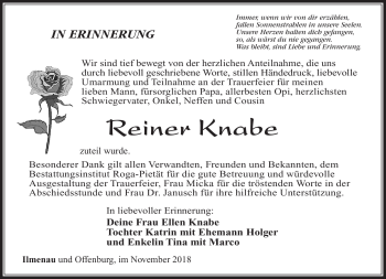 Traueranzeige von Reiner Knabe von Südthüringer Presse