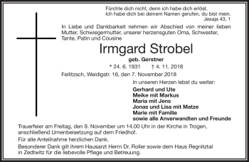 Traueranzeige von Irmgard Strobel von Frankenpost