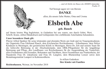 Traueranzeige von Elsbeth Abe von Südthüringer Presse