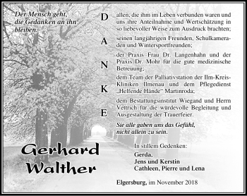 Traueranzeige von Gerhard Walter von Südthüringer Presse