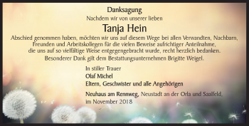 Traueranzeige von Tanja Hein von Südthüringer Presse