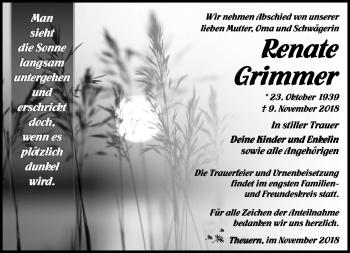 Traueranzeige von Renate Grimmer von Südthüringer Presse