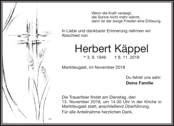 Traueranzeige von Herbert Käppel von Frankenpost