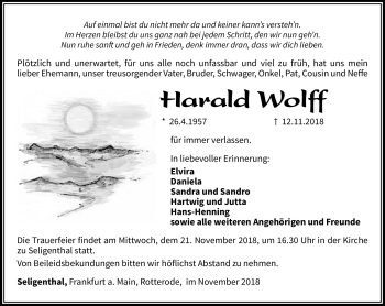 Traueranzeige von Harald Wolff von Südthüringer Presse