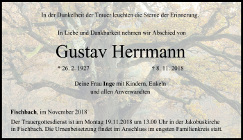 Traueranzeige von Gustav Herrmann von Neue Presse Coburg