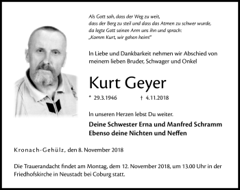 Traueranzeige von Kurt Geyer von Neue Presse Coburg
