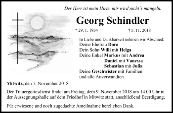 Traueranzeige von Georg Schindler von Neue Presse Coburg