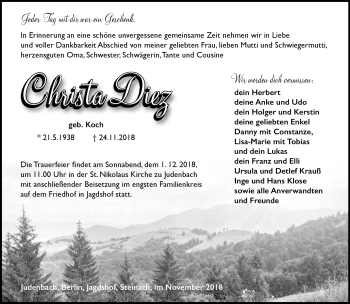 Traueranzeige von Christa Diez von Südthüringer Presse
