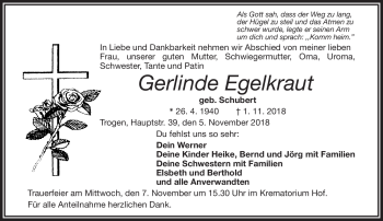 Traueranzeige von Gerlinde Egelkraut von Frankenpost