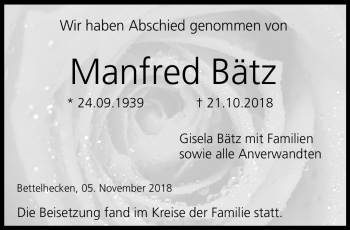 Traueranzeige von Manfred Bätz von Neue Presse Coburg