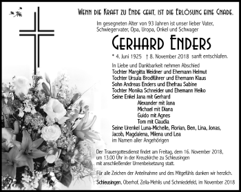 Traueranzeige von Gerhard Enders von Südthüringer Presse