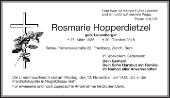 Traueranzeige von Rosmarie Hopperdietzel von Frankenpost