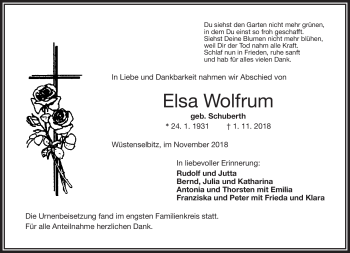 Traueranzeige von Elsa Wolfrum von Frankenpost