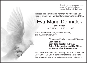 Traueranzeige von Eva-Maria Dohnalek von Frankenpost