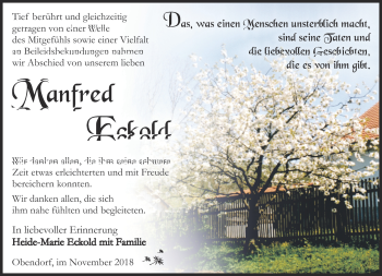 Traueranzeige von Manfred Eckold von Südthüringer Presse