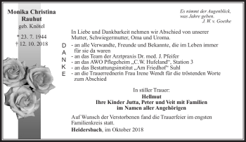 Traueranzeige von Monika Christina Rauhut von Südthüringer Presse