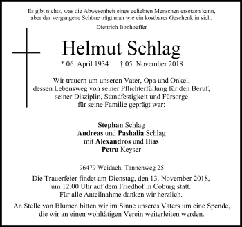 Traueranzeige von Helmut Schlag von Neue Presse Coburg