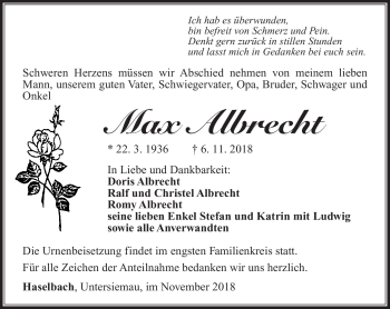Traueranzeige von Max Albrecht von Südthüringer Presse