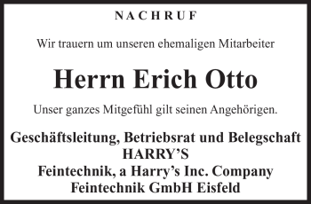 Traueranzeige von Erich Otto von Südthüringer Presse