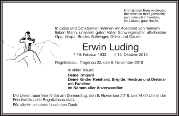 Traueranzeige von Erwin Luding von Frankenpost