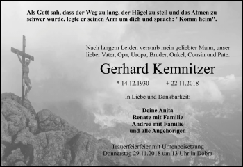 Traueranzeige von Gerhard Kemnitzer von Frankenpost