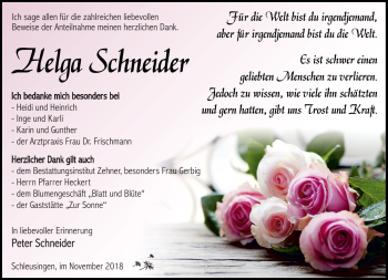 Traueranzeige von Helga Schneider von Südthüringer Presse