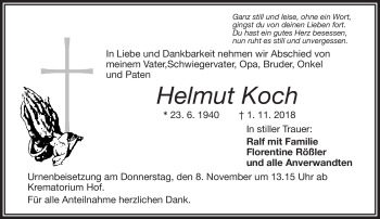 Traueranzeige von Helmut Koch von Frankenpost