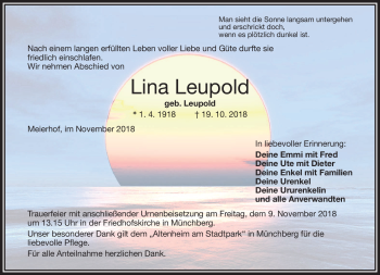 Traueranzeige von Lina Leupold von Frankenpost