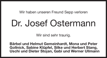 Traueranzeige von Dr. Josef Ostermann von Neue Presse Coburg