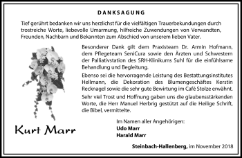 Traueranzeige von Kurt Marr von Südthüringer Presse