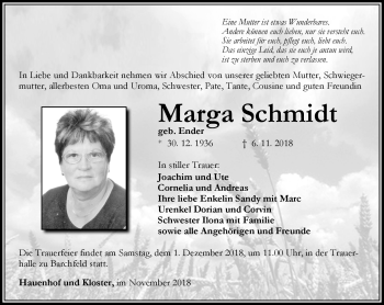 Traueranzeige von Marga Schmidt von Südthüringer Presse