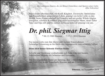 Traueranzeige von Siegmar Ittig von Südthüringer Presse