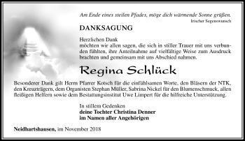 Traueranzeige von Regina Schlück von Südthüringer Presse