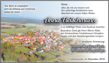 Traueranzeige von Anna Fleischmann von Südthüringer Presse