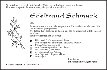 Traueranzeige von Edeltraud Schmuck von Südthüringer Presse
