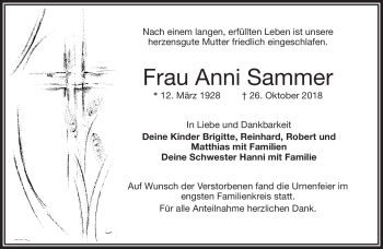 Traueranzeige von Anni Sammer von Frankenpost