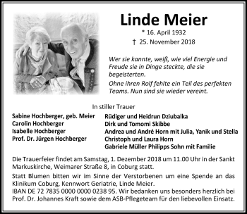 Traueranzeige von Linde Meier von Neue Presse Coburg