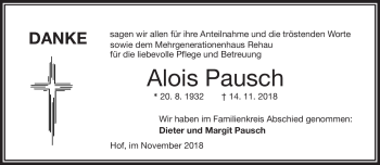 Traueranzeige von Alois Pausch von Frankenpost