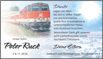 Traueranzeige von Peter Ruck von Südthüringer Presse