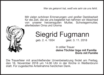 Traueranzeige von Siegrid Fugmann von Neue Presse Coburg