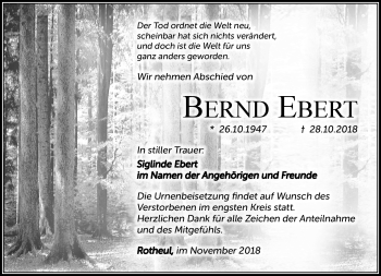 Traueranzeige von Bernd Ebert von Südthüringer Presse