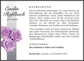 Traueranzeige von Evelin Raßbach von Südthüringer Presse