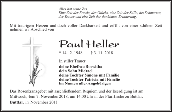 Traueranzeige von Paul Heller von Südthüringer Presse