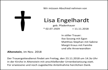 Traueranzeige von Lisa Engelhardt von Neue Presse Coburg