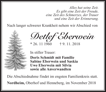 Traueranzeige von Detlef Eberwein von Südthüringer Presse