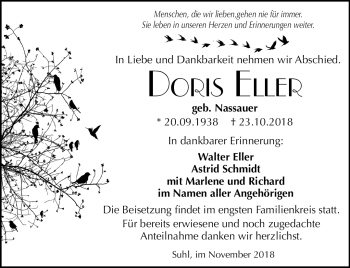 Traueranzeige von Doris Eller von Südthüringer Presse