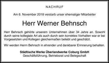 Traueranzeige von Werner Bensch von Neue Presse Coburg
